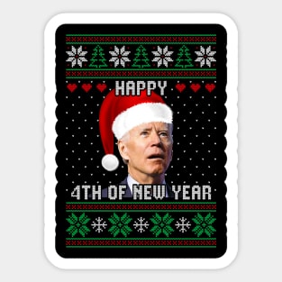 Happy 4th Of New Year Funny Joe Biden Ugly Christmas Sweater Sticker